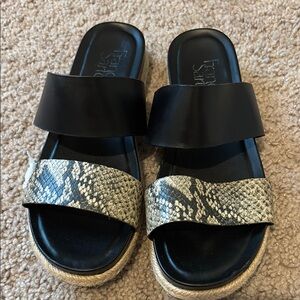 Franco Sarto Black and Snake Pattern Slides